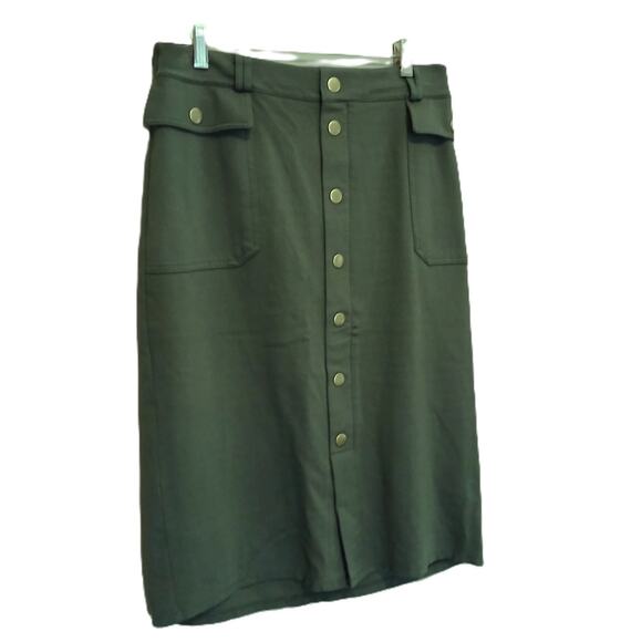 EST. 1946 Stretch Denim Olive Green Midi-Skirt/Pullon/Elastic Back/Size L** - Picture 1 of 8